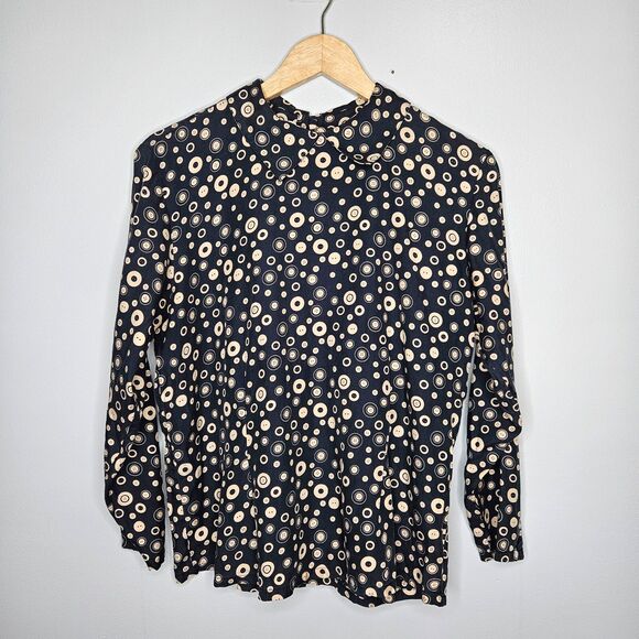 Vtg Jos A Bank Clothiers Womens Blouse 8 Silk Blend Button Print Back Buttons - Picture 1 of 8